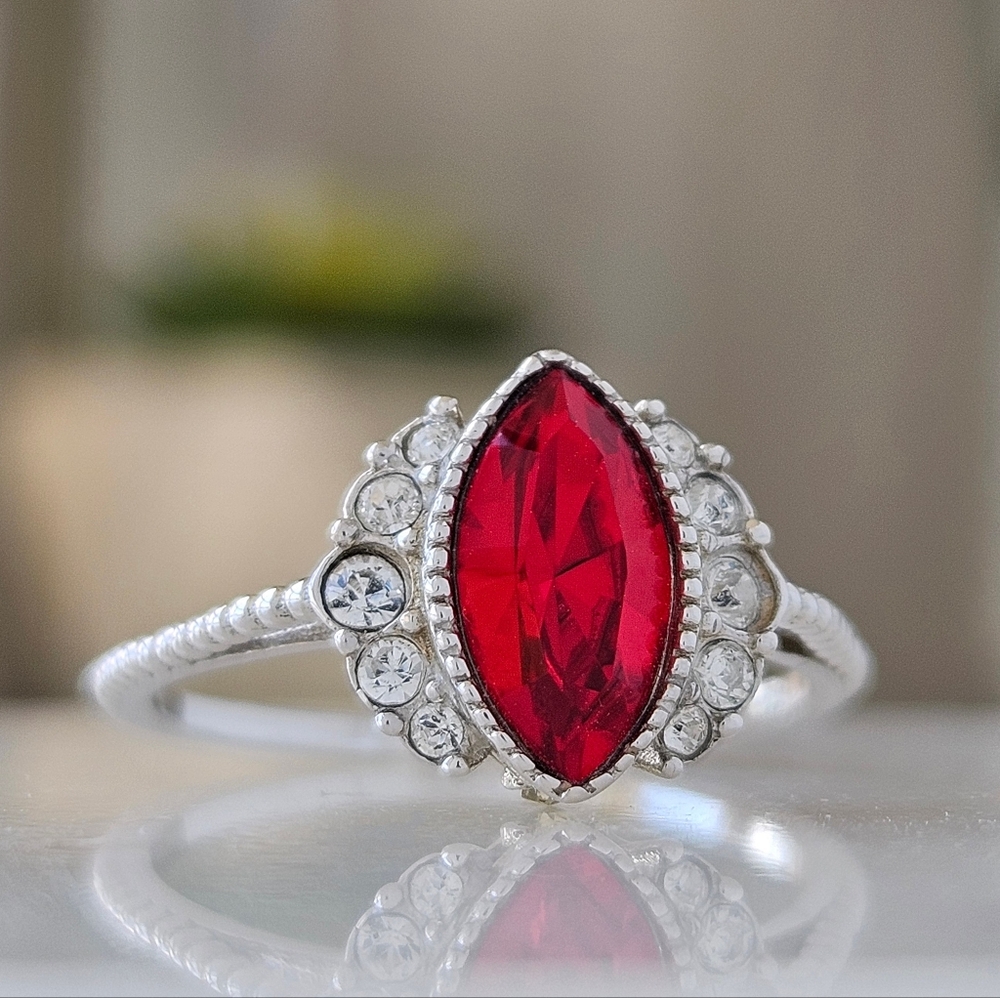 Marquise Red Swarovski Ring, 925 Sterling Silver Ruby Collection - Picture 2 of 5